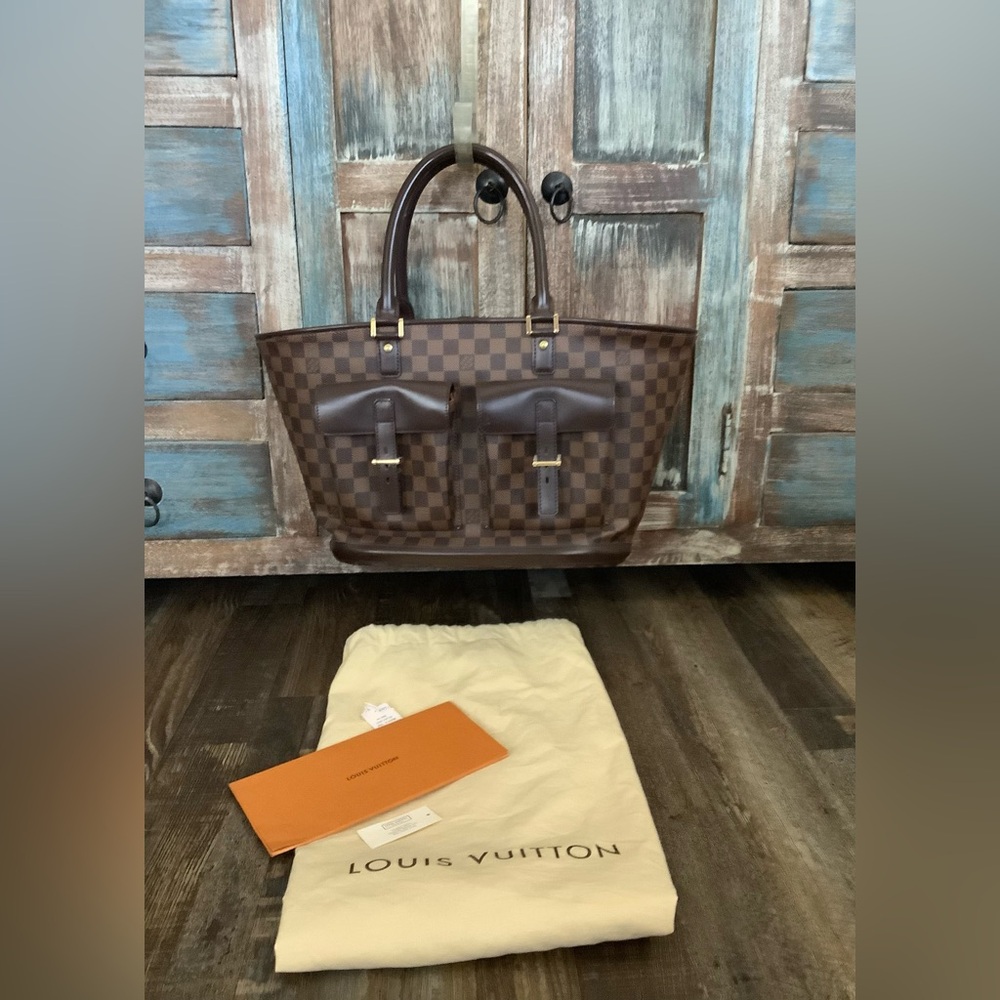 AUTHENTIC LOUIS VUITTON MANOSQUE GM TOTE VINTAGE DAMIER EBENE HANDBAG PURSE